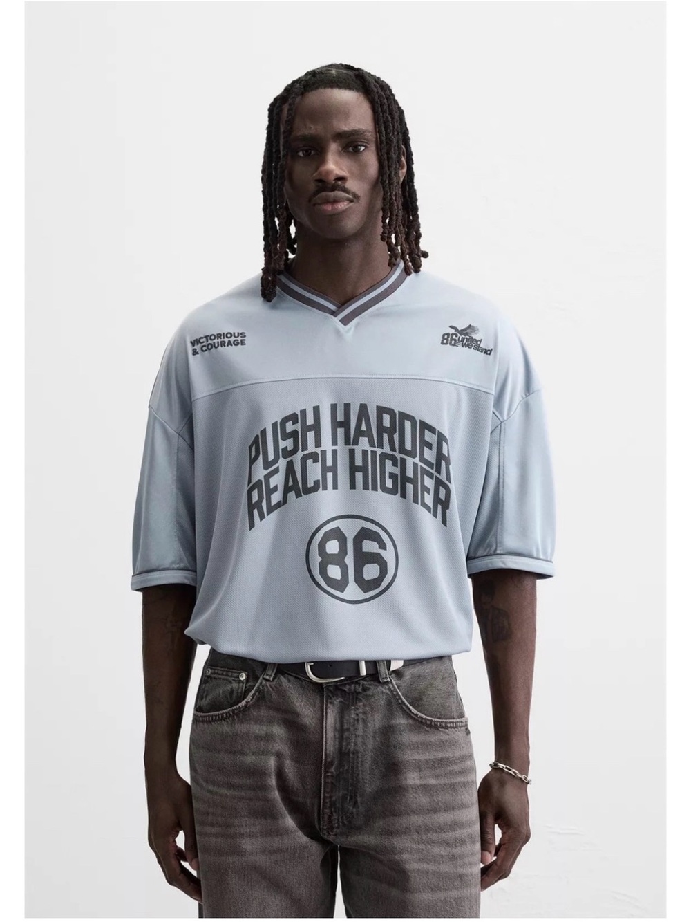Zara Light Blue 'Push Harder Reach Higher' Graphic Jersey Tee